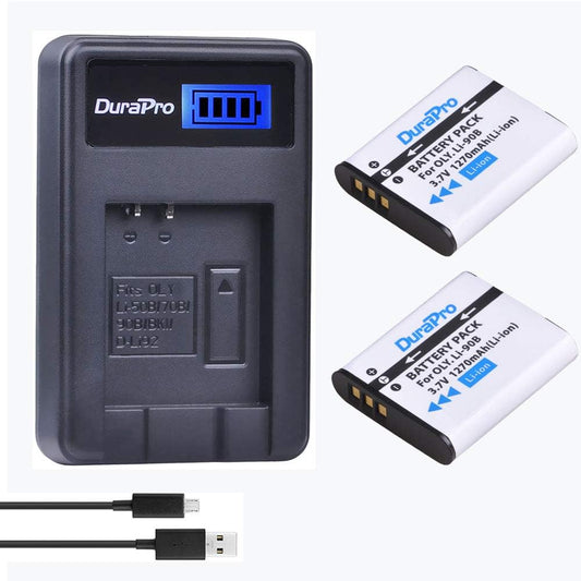 Durapro 2Pcs LI-90B,LI-92B Battery + LCD USB Charger for Olympus Tough TG-5, Tg-Tracker, SH-1, SH-2, SP-100 IHS, Tough TG-1 Ihs, Tough TG-2 Ihs, Tough TG-3, Tough TG-4, SH50 Ihs, SH60, XZ-2 Ihs Camera