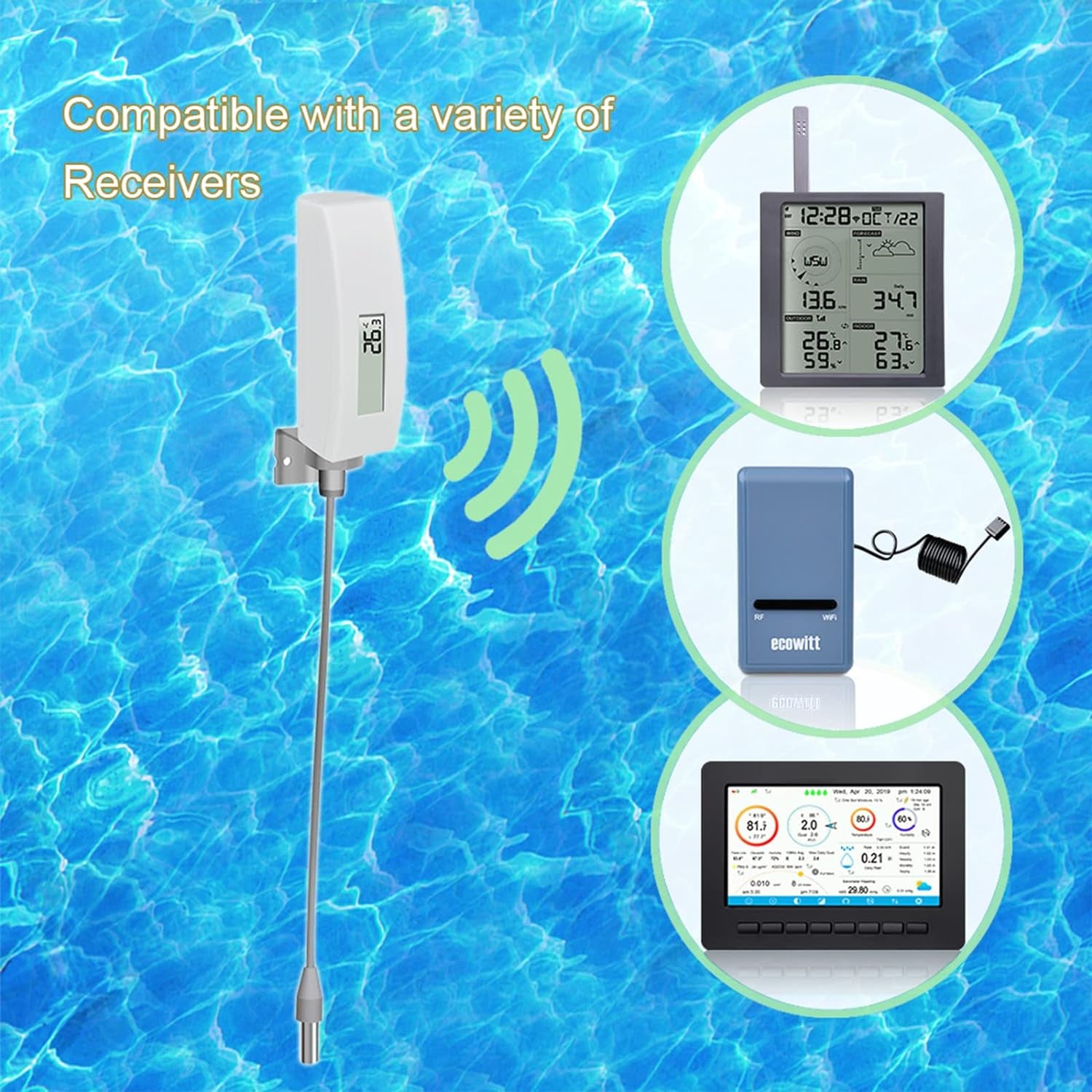 Termometro per Piscina, Sensore Di Temperatura Dell'Acqua Digitale Impermeabile Con Display LCD, Sensore Da 10 Piedi per Piscina, Vasca Idromassaggio, Spa, Acqua Del Bagno, Laghetto WN34