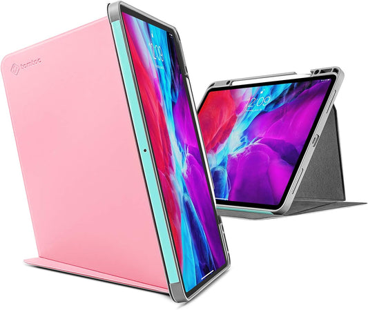 Tri-Support Custodia per Ipad Pro 12,9 "(3/4 Gen) 2018-2020, Custodia Protettiva, Sospensione/Riattivazione Automatica, Ricarica Wireless Con Ipad Penna , Verticale/Orizzontale, Rosa Sakura