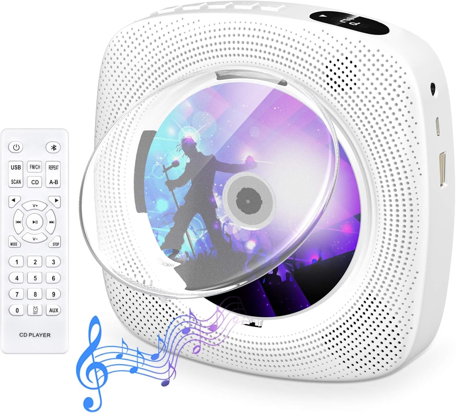 Lettore CD Portatile Con Bluetooth  Lettore CD Montabile a Parete Altoparlanti Hifi Integrati Con Display LCD Audio Domestico Boombox Radio FM Lettore Musicale USB MP3