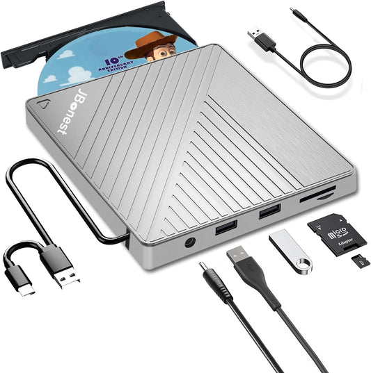 Unità CD DVD Esterna USB 3.0 Tipo C, CD DVD Drive Esterno Con Lettore Di Schede SD/TF Portable CD DVD RW Masterizzatore, Trasferimento Dati Veloce per Laptop, Desktop, Macbook, Win11/10/8/7/Xp, Linux, Mac OS, Vista