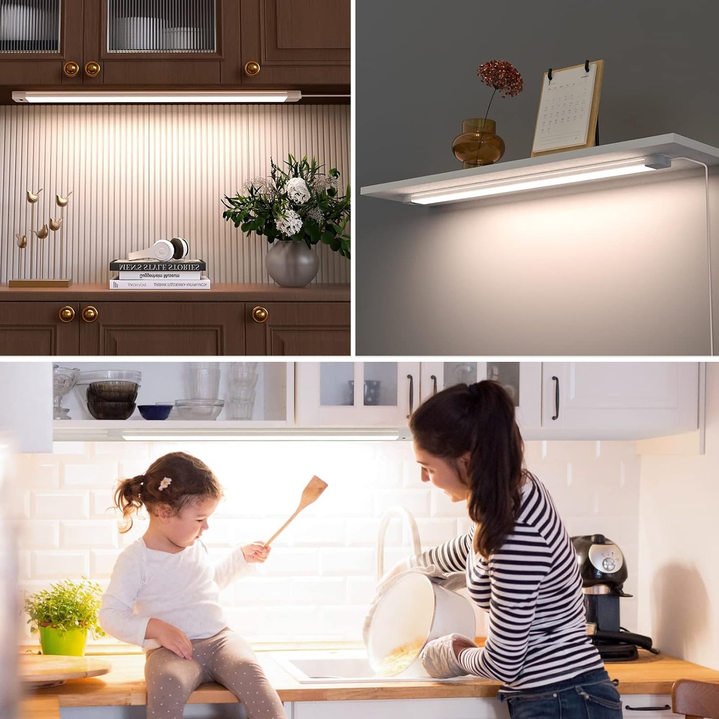 SIBI LIGHTING Luce LED sottopensile dimmerabile, 41 cm 5 modalità colore Striscia luminosa con sensore senza contatto, Luce LED sottopensile da cucina Illuminazione sottopensile per cucine, armadi, banchi da lavoro, confezione da 2