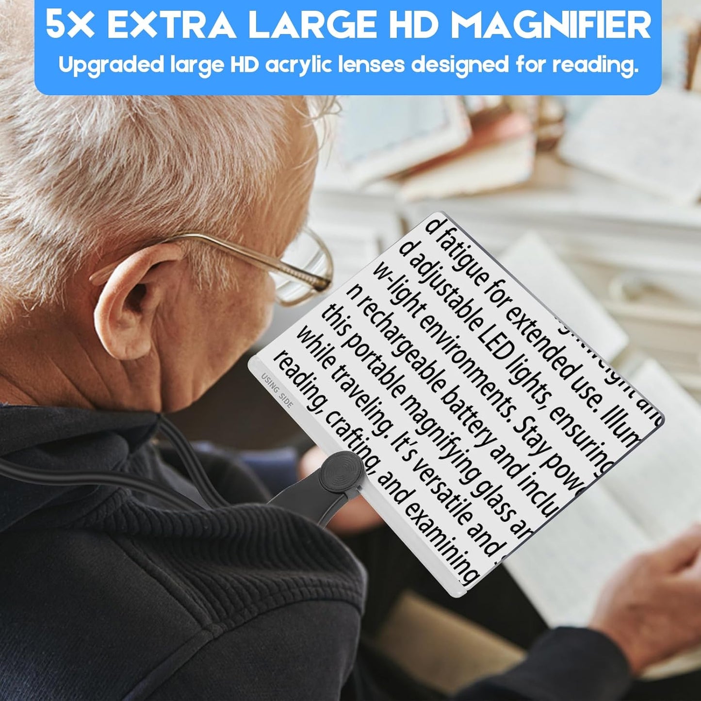 5X Grande Lente D'Ingrandimento per La Lettura, Lente D'Ingrandimento a Collo D'Oca Flessibile a Mani Libere, 24X17Cm a Pagina Intera Appesa Al Collo per Riparare Cucire Gli Anziani Ipovedenti