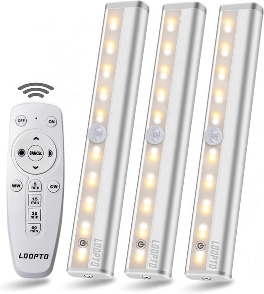 Luce Con Telecomando Senza Fili 3 PACK  Luci Led a Batteria Con Telecomando, Luci Da Notte Portatili Con Nastro Adesivo Magnetico Da Fissare Ovunque/Luminosità Regolabile/Timer per Spegnimento