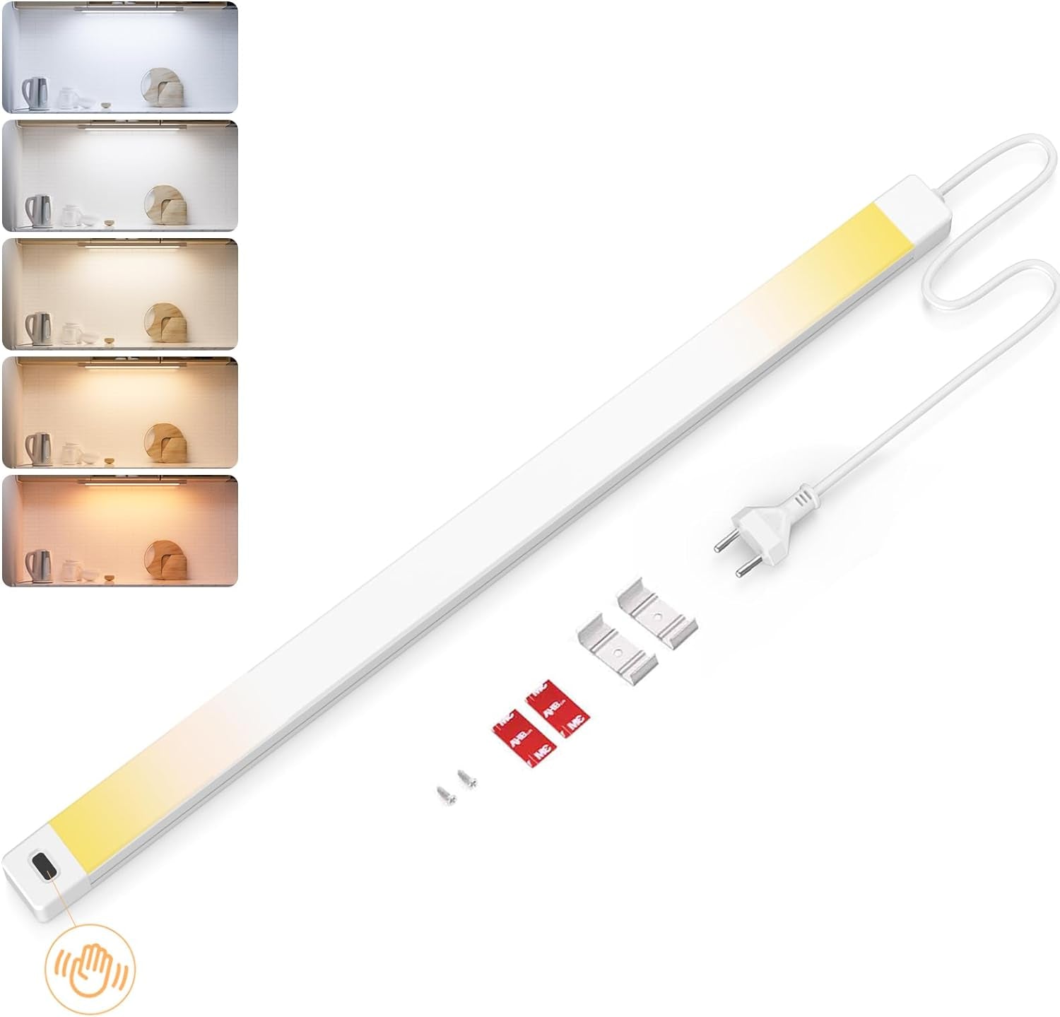 SIBI Luce sottopensile da cucina LED, Striscia luminosa dimmerabile da 41 cm con sensore senza contatto, Lampada da cucina LED a 5 temperature di colore Illuminazione sottopensile per armadi, banchi da lavoro, scaffali, 450 Lm