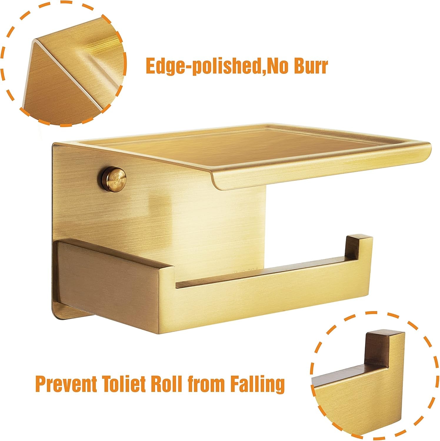 Porta Rotolo Carta Igienica Da Parete Con Porta Cellulare Senza Foratura Portarotolo Carta Igienica Adesivo Acciaio Inox Portacartaigienica per Gabinetto Bagno - Ottone Spazzolato