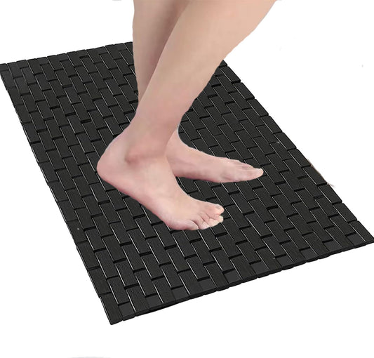 Tappeto Doccia Antiscivolo - Tappeto Bambu - Tappeto Bagno Antiscivolo - Tappeti Bagno Legno - Pavimento in Legno per Doccia - Tappeto Vasca Antiscivolo - Legno Piatto Doccia (Nero)