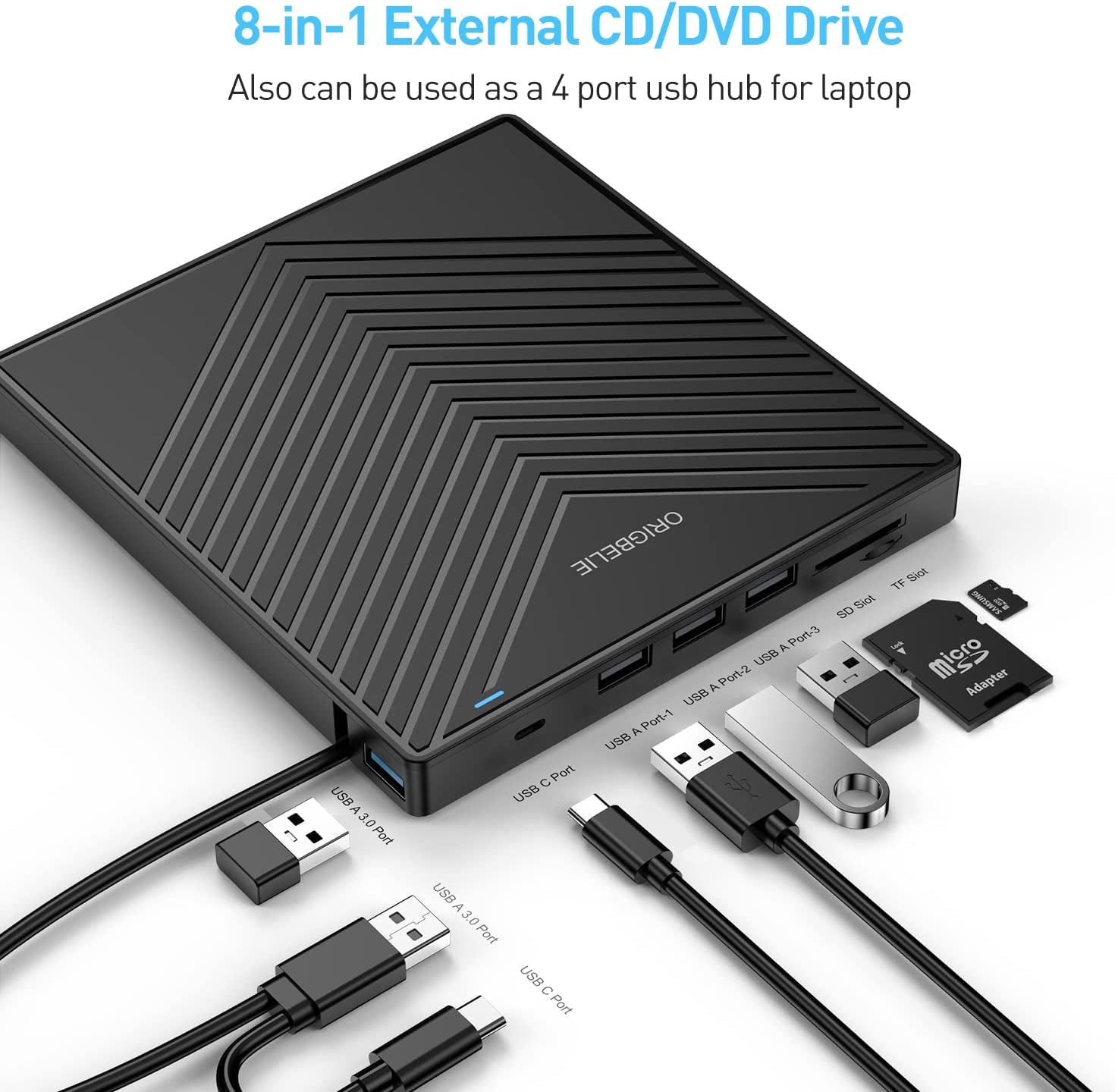 Masterizzatore DVD CD Externo, Lettore CD DVD Esterno, USB 3.0 Con 4 Porte USB E 2 Lettore Di Schede TF/SD, Ultra Sottile Unità CD/DVD Esterna per Laptop Windows 11/10/8/7/Xp/Vista Linux Mac