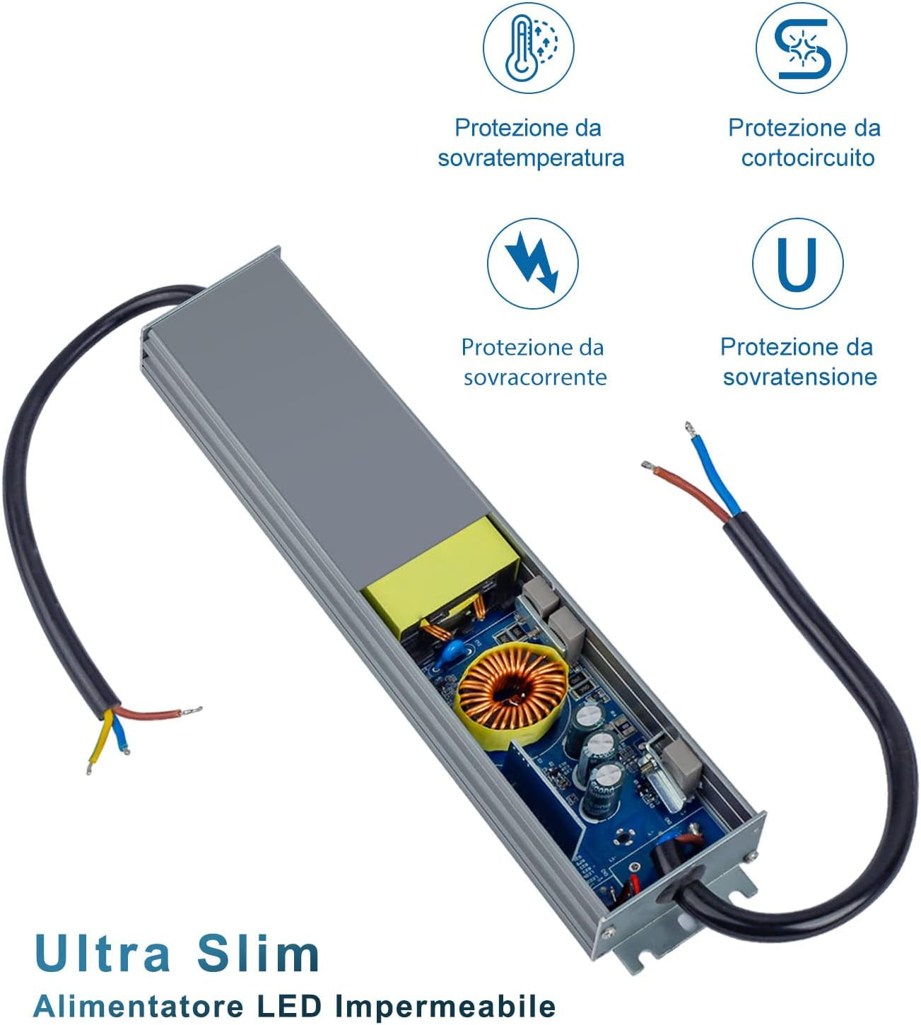 Trasformatore LED 12V 100W 8.33A, Alimentatore 220 12V DC, IP67 LED Driver Impermeabile per Esterni, Adattatore LED a Tensione Costante per Strisce LED Luci per Armadi E Lampadine LED