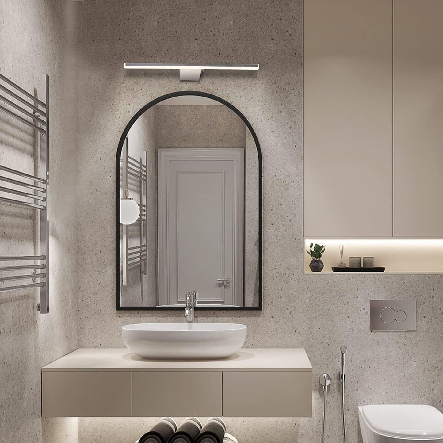 Applique Bagno Specchio Con Interruttore, Acciaio Inossidabile, 40 Cm, Luce Specchio Bagno 10 W 800 Lm, Bianco Neutro 4000 K, Stile Minimalista IP44 Impermeabile(40Cm - 4000K)