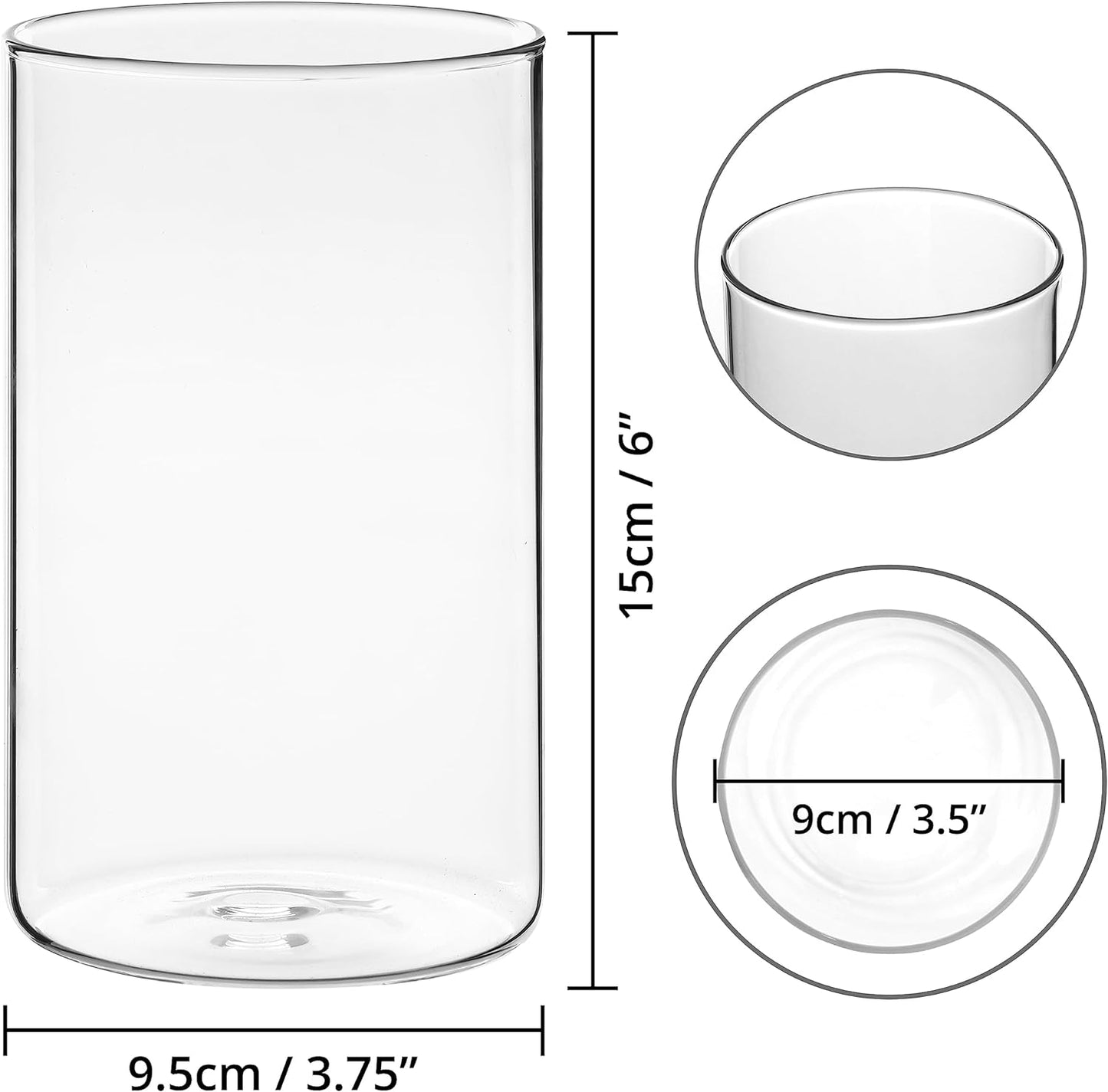 Vaso Vetro Trasparente Da 15 Cm per Centrotavola [3 Pezzi] - Vaso Fiori Vetro, Porta Candela, Ciottoli, Conchiglie, Perline - Vaso Vetro Cilindrico Trasparente - per Casa E Matrimonio