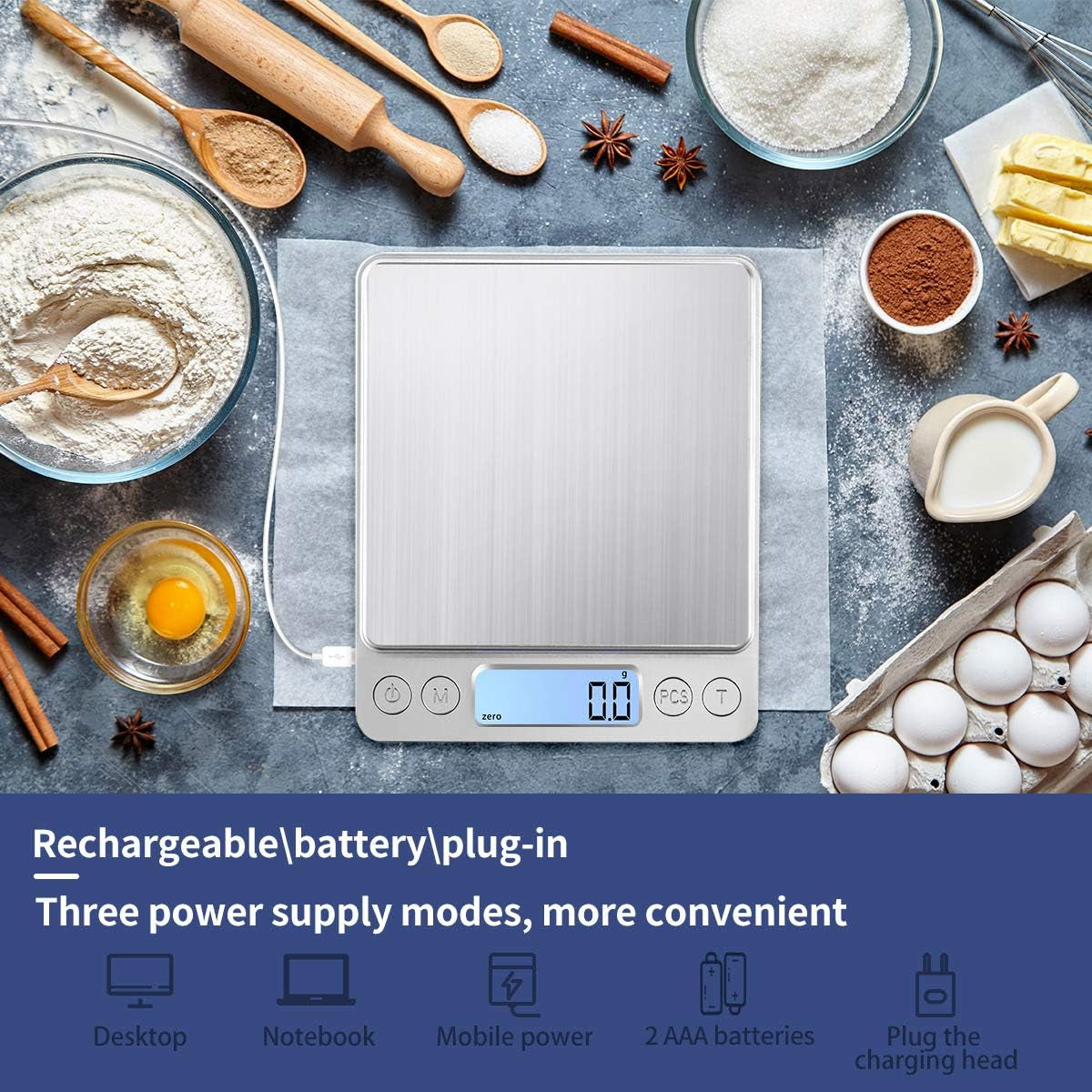Bilancia Digitale Da Cucina Con USB, 3 Kg/0,1 G, Ad Alta Precisione, per Ingredienti Di Cottura, Gioielli, Francobolli E Caffè in Acciaio Inox