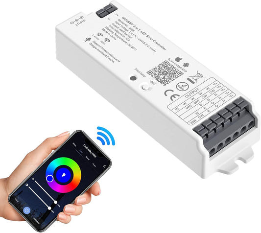 WB5 Controller LED Wifi Bluetooth 5 in 1 Sincronizzazione Automatica, Compatibile Con Alexa/Google Home/Tuya Smart Life APP Controllo per Strisce LED Monocromatiche RGB RGBCCT RGBW DC12-24V