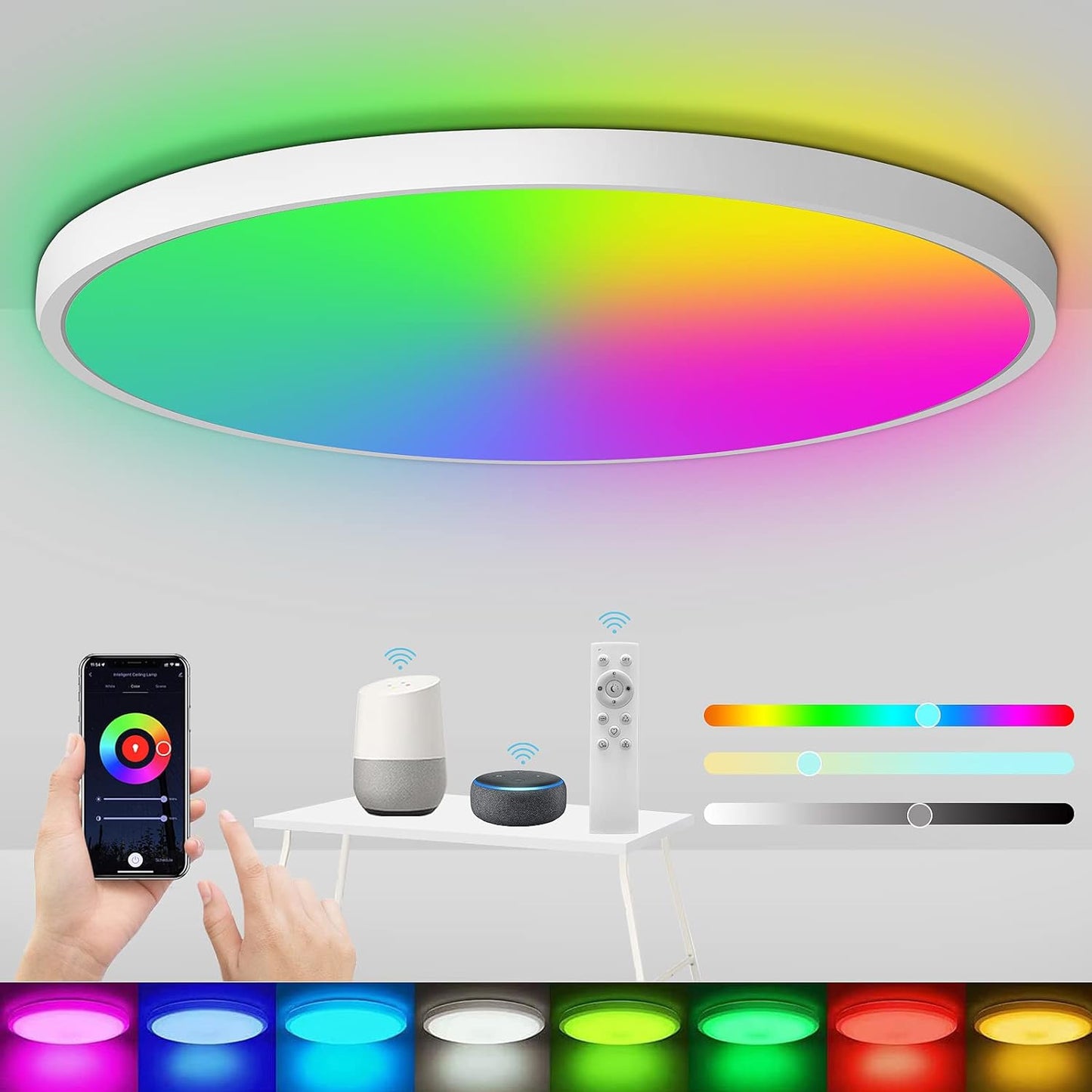 24W Plafoniera LED RGB Dimmerabile Con Telecomando, Plafoniera Pannello LED Wifi Ultrasottile 2,5Cm Lampada per Cucina Soggiorno Camera Da Letto