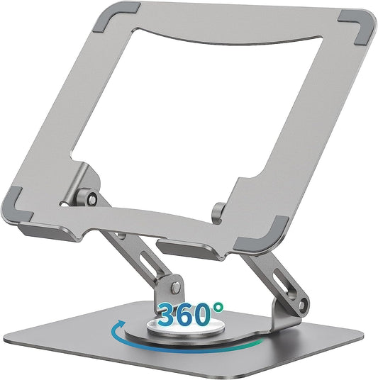 Supporto per Computer Portatile Con Base Girevole a 360°, Riser Ergonomico per Scrivania, Altezza Regolabile Muti-Angle, Supporto Stabile in Metallo Da 10 a 15,6 Pollici, Argento