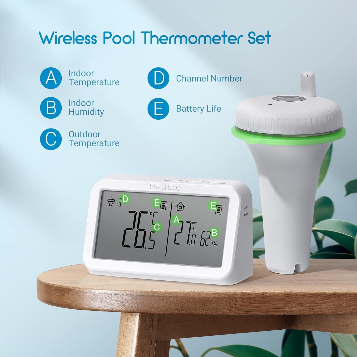 IBS-P02R Termometro per Piscina Digitale IPX7 Impermeabile Termometro Galleggiante Termometro Neonato Bagnetto Wireless Con Monitor Di Temperatura E Umidità per Piscina Acqua Bagno