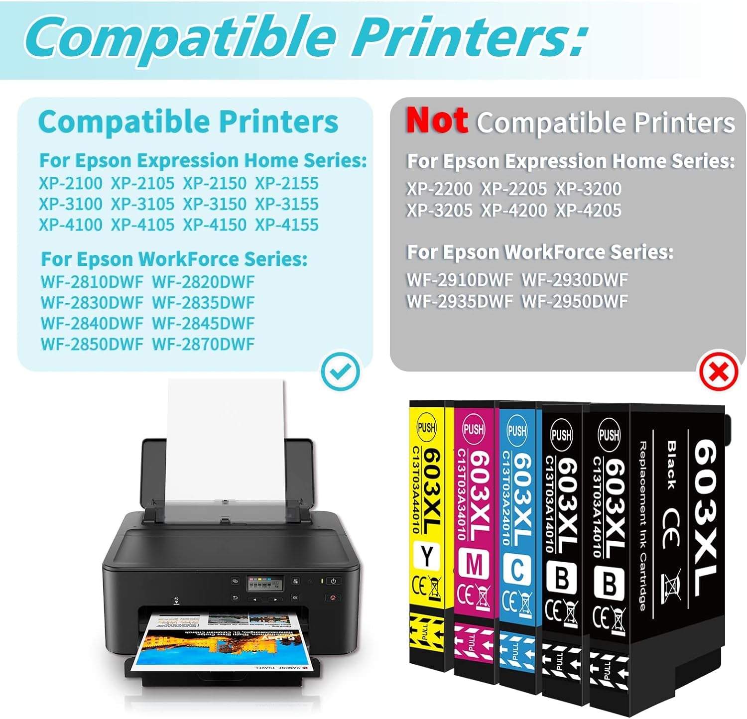 Cartucce Epson WF-2840 XP-4150 XP-3150 XP-2150 WF-2810 603XL per Epson 603 XL per Cartucce Epson XP-2100 WF-2820 WF-2830 WF-2835 WF-2850 WF-2870 XP-4100 XP-3100 XP-4105 XP-3105 XP-2105 XP-2155