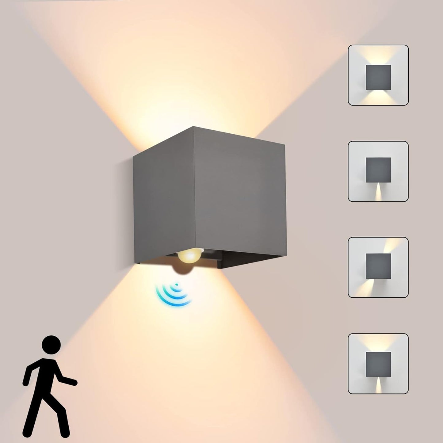 BOYIR Lampada da Parete per Esterno con Sensore di Movimento Lampada da Parete a LED 12W IP65 Lampada da Parete per Esterno Impermeabile con Angolo del Fascio Regolabile 3000K Illuminazione da Parete Bianca Calda per Interni/Esterni, Antracite