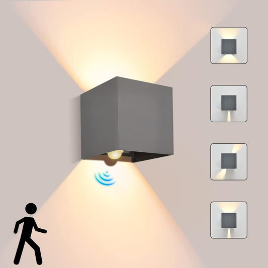 BOYIR Lampada da Parete per Esterno con Sensore di Movimento Lampada da Parete a LED 12W IP65 Lampada da Parete per Esterno Impermeabile con Angolo del Fascio Regolabile 3000K Illuminazione da Parete Bianca Calda per Interni/Esterni, Antracite