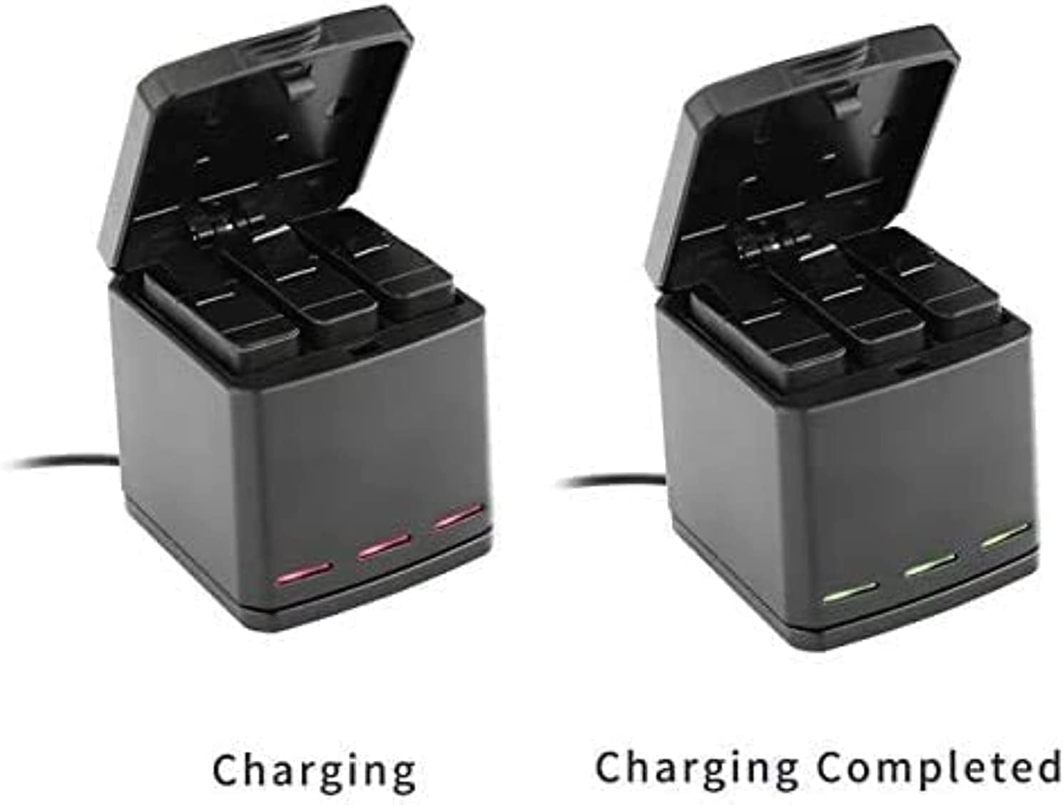 Caricabatteria Tripla E Scatola Di Immagazzinaggio Di Batteria Con Caricabatteria a 3 Canali Con 2 Batterie Ricaricabili Agli Ioni Di Litio per Gopro Hero 8 Black, Hero 7/6/5 Black
