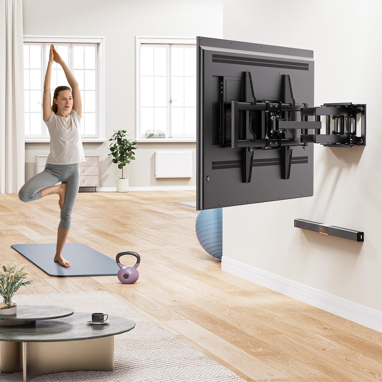 Supporto TV Parete per 37-75 Pollici Schermi Fino a 45 Kg, Staffa Tv Con Doppie Braccia, Girevole, Estensione E Inclinazione, Supporto a Parete Con Max VESA 600X400 Mm, APLF6-E