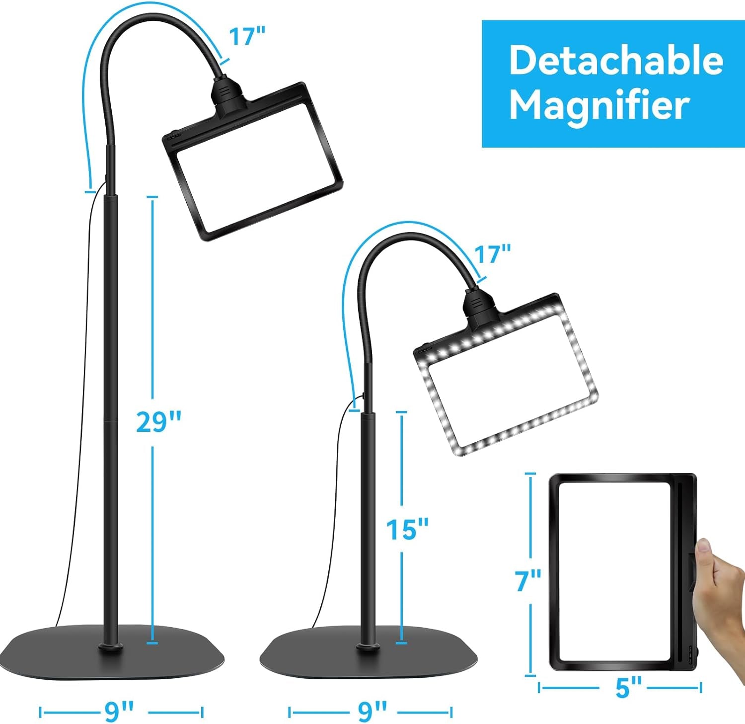 5X Lente D'Ingrandimento Con Luce E Supporto, Lampada D'Ingrandimento a Collo D'Oca Flessibile a 36 LED, 3 in 1 Lente D'Ingrandimento Illuminata Regolabile per Lettura, Cucito, Artigianato