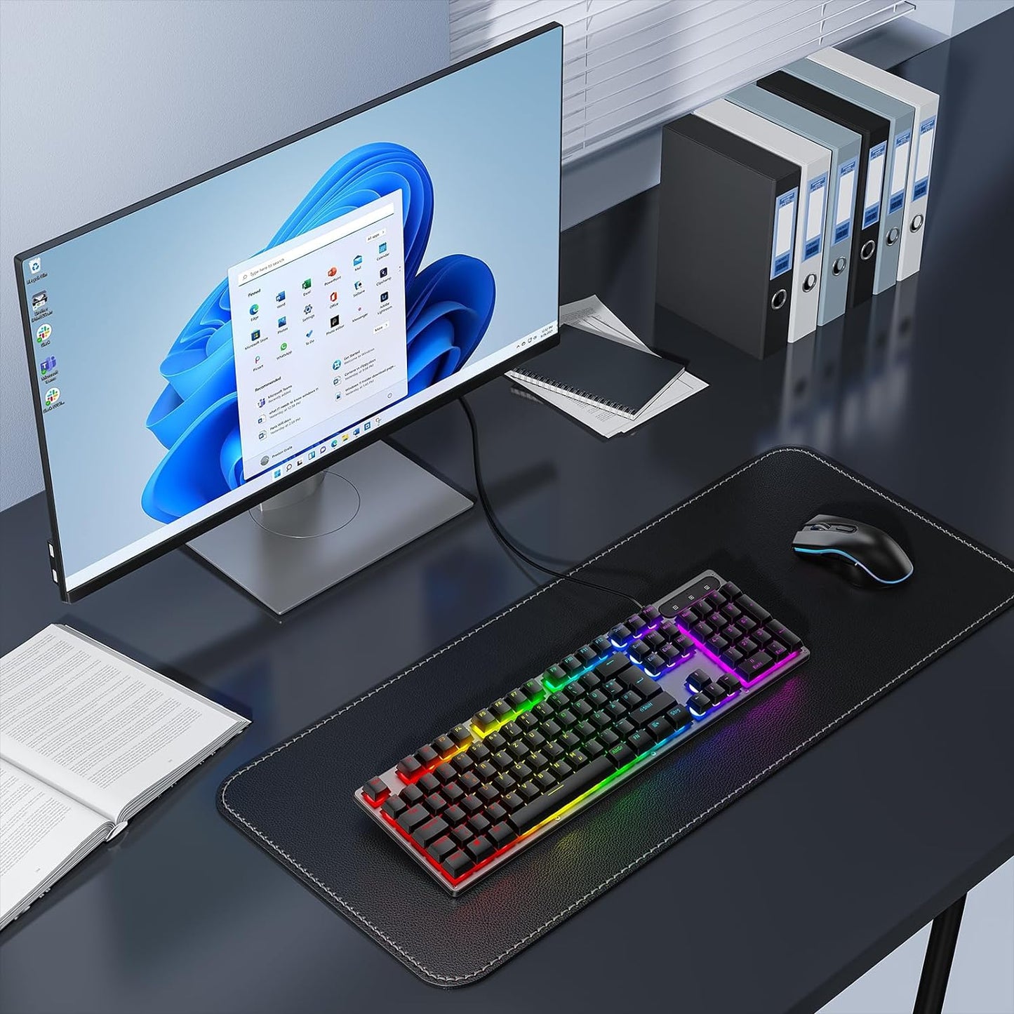Tastiera da gioco cablata OMOTON, tastiera full-size con tasti multimediali per Windows, 26 tasti senza conflitti, layout QWERTZ tedesco