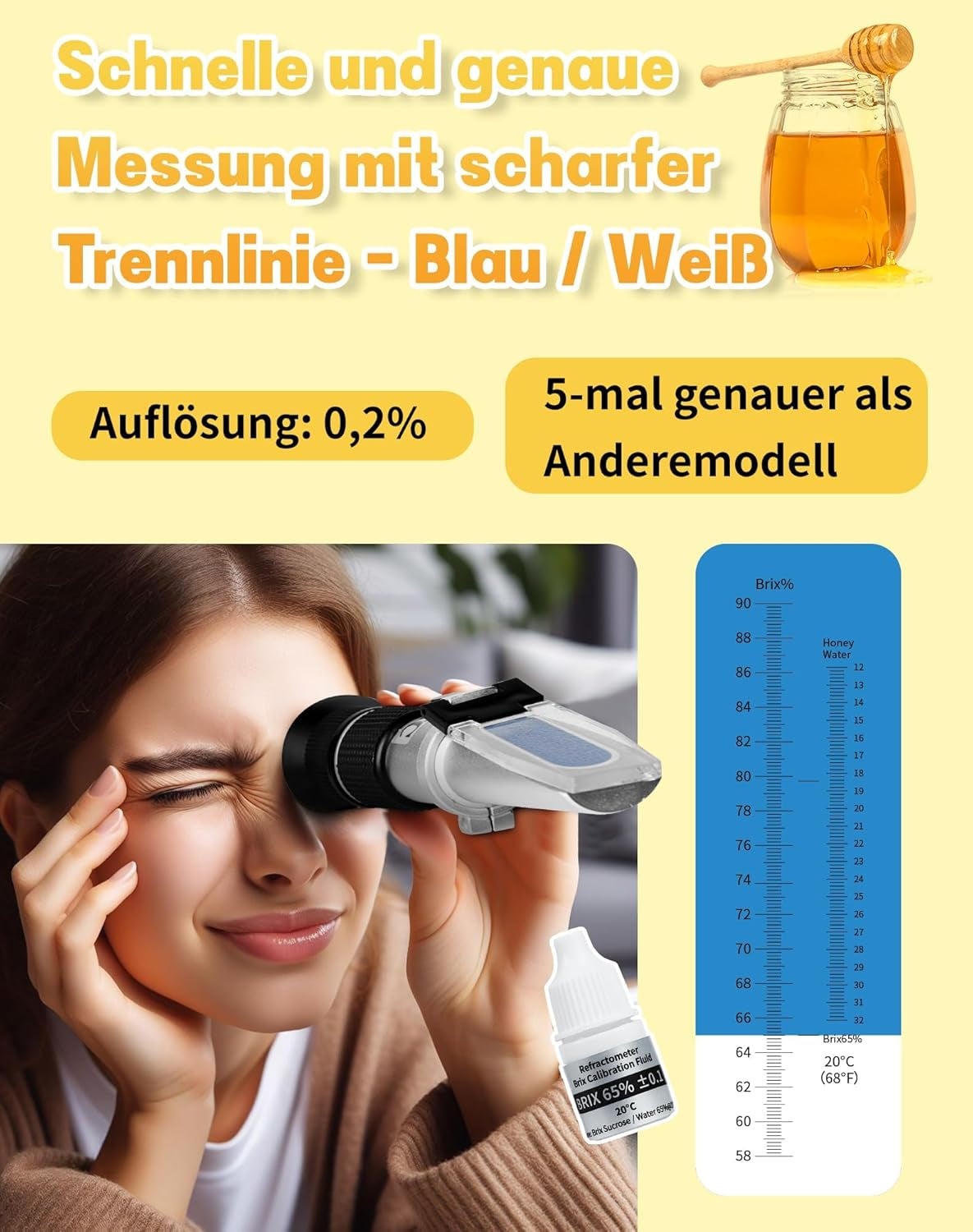 Rifrattometro Miele 2 in 1 Apicoltore Rifrattometro 10-32% Contenuto Di Acqua Miele 58-90% Brix Rifrattometro per Miele Sciroppo Di Zucchero Marmellata Di Frutta Melassa Honey Tester ATC