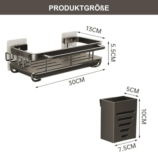 Organizzatore per Lavello in Metallo Gunmetal per Cucina E Bagno, Senza, Foratura, Lavandino, Organizer Da Cucina Con Vasca Di Scarico