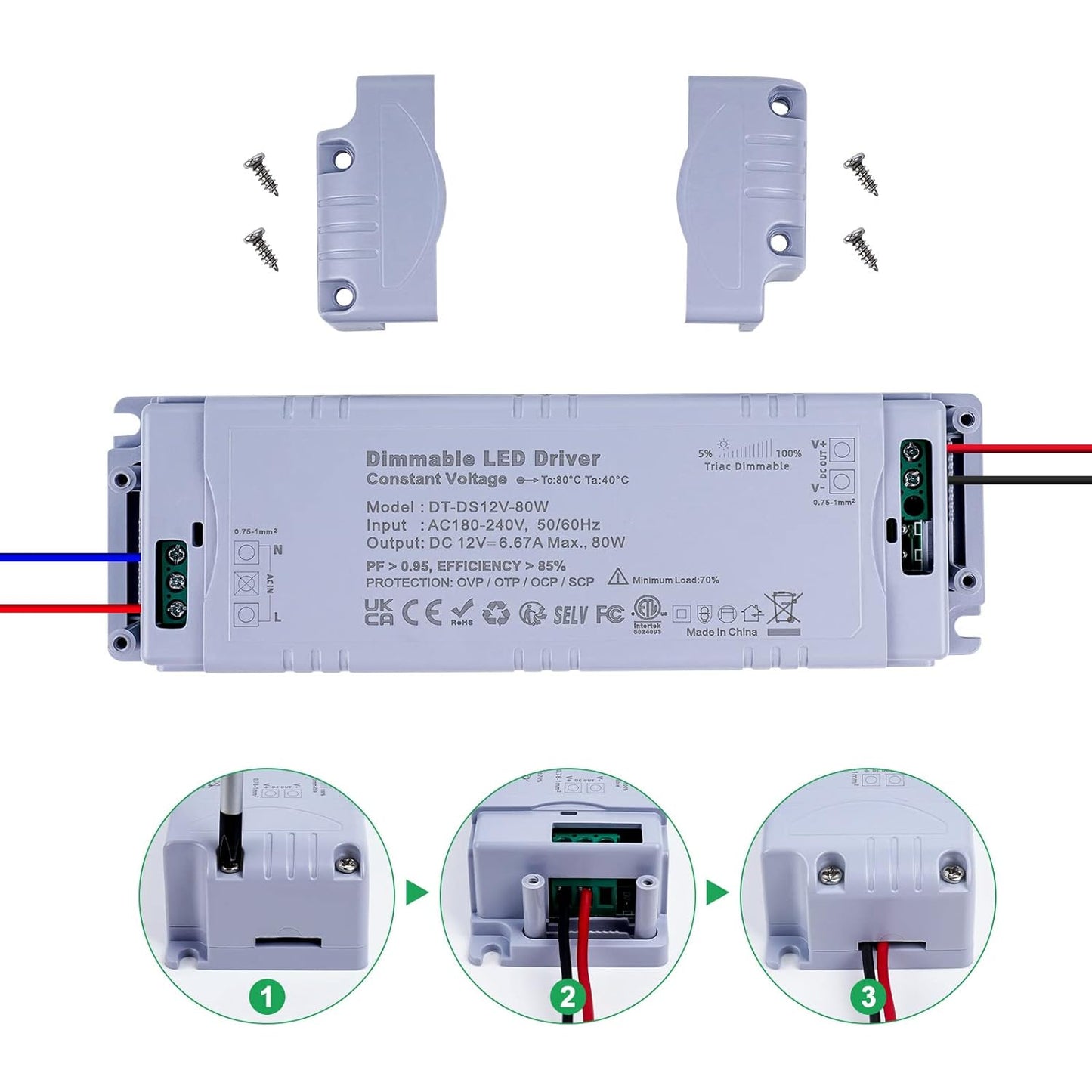 Trasformatore 12V 80W Dimmerabile Triac, Alimentatore 12V 6.66A, Driver LED Dimmerabile Interruttore AC 220V to DC 12V Trasformatori, Convertitore Di Bassa Tensione per Striscia LED