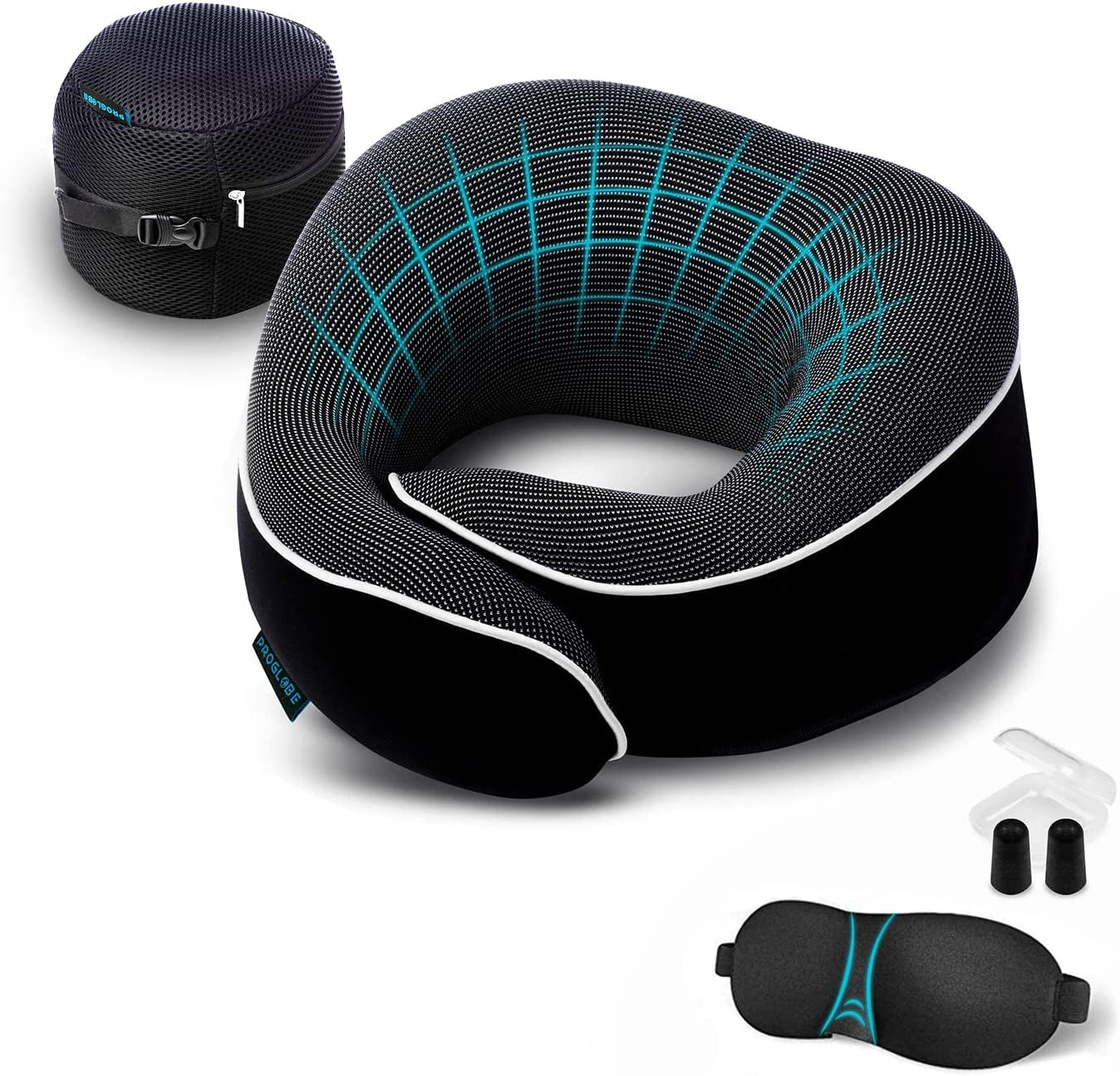 Cuscino Da Viaggio per Collo - Cuscino Cervicale, 100% Memory Foam, Cuscino per Dormire, Ideale per Viaggi in Aereo, Auto, Treno, Con Mascherina 3D, Tappi Orecchie E Borsa in Rete (Nero)