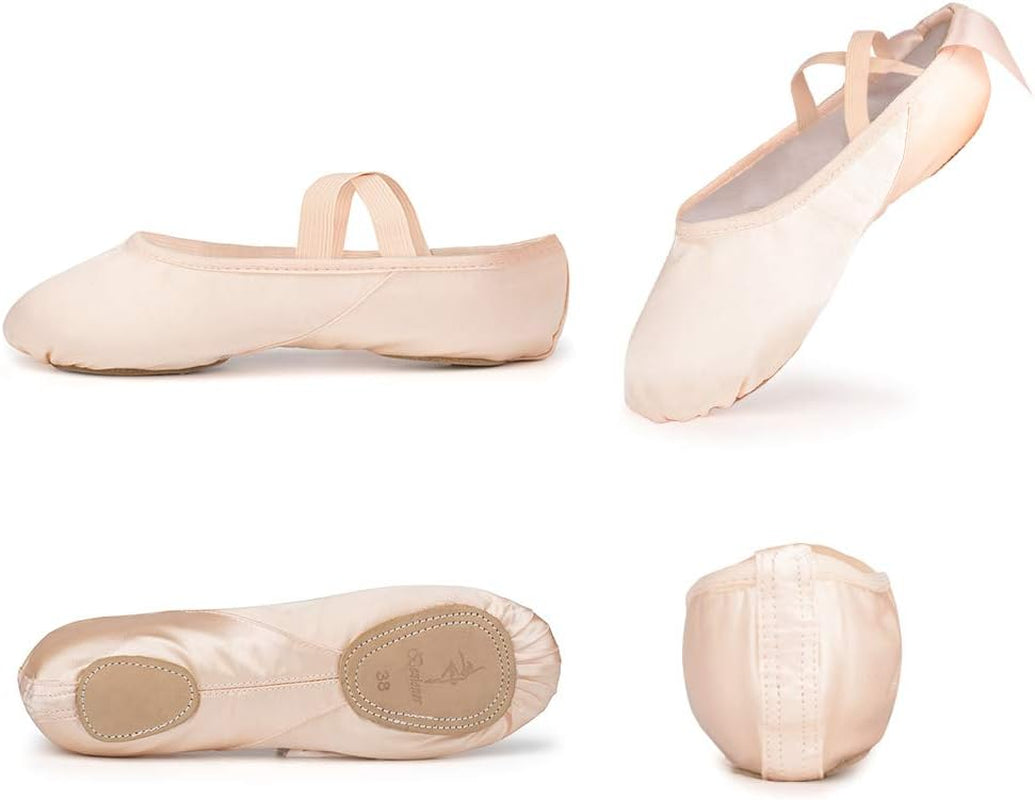 Scarpe Da Danza Classica Raso Scarpetteda Ballo Con Il Nastro Suola Diviso in Pelle Ginnastica Ballo Pantofole per Bambini E Adulti