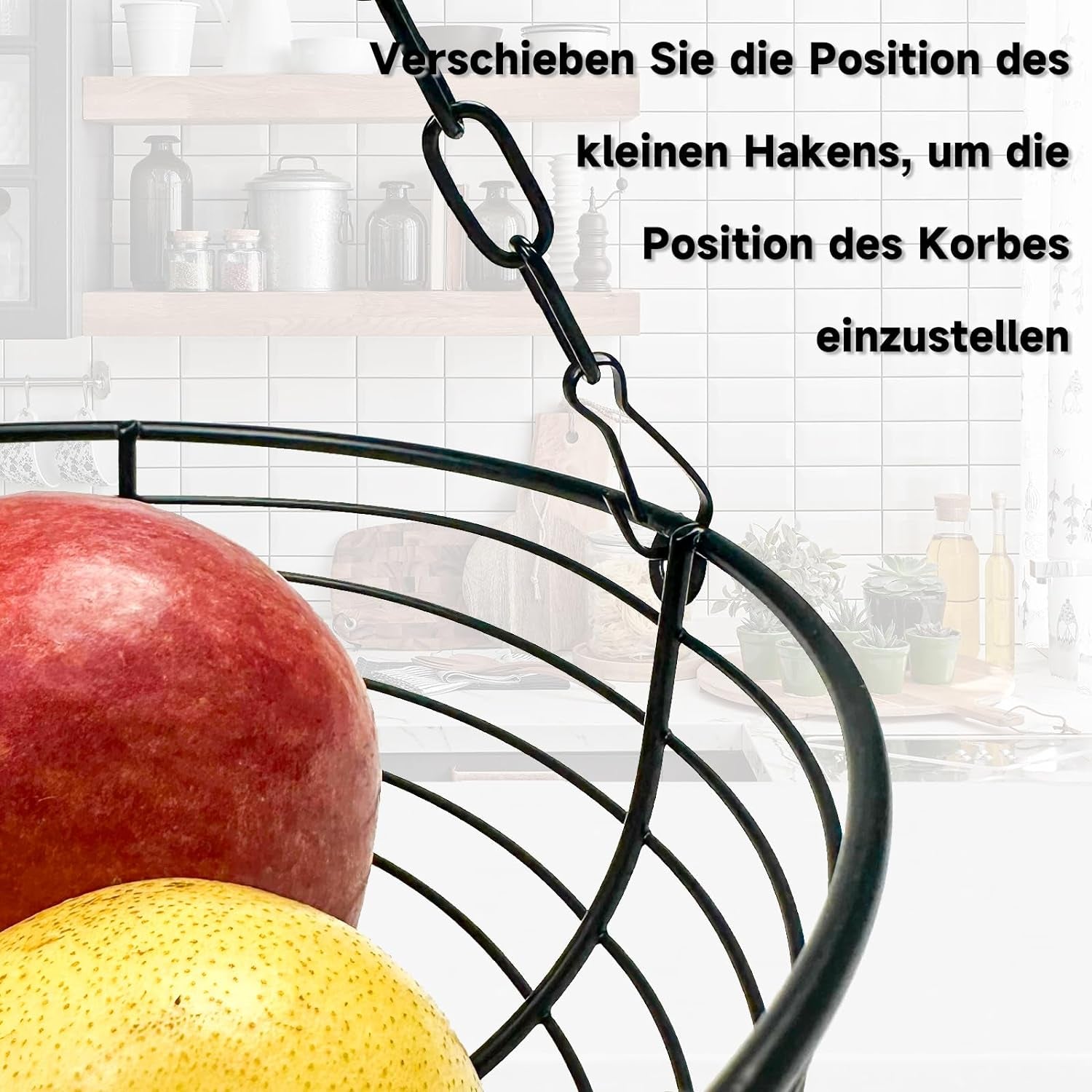 Cesto per Frutta in Metallo a 3 Ripiani, Da Appendere Con Gancio, in Ferro Nero, per Frutta, Pane, Verdura E Alimenti