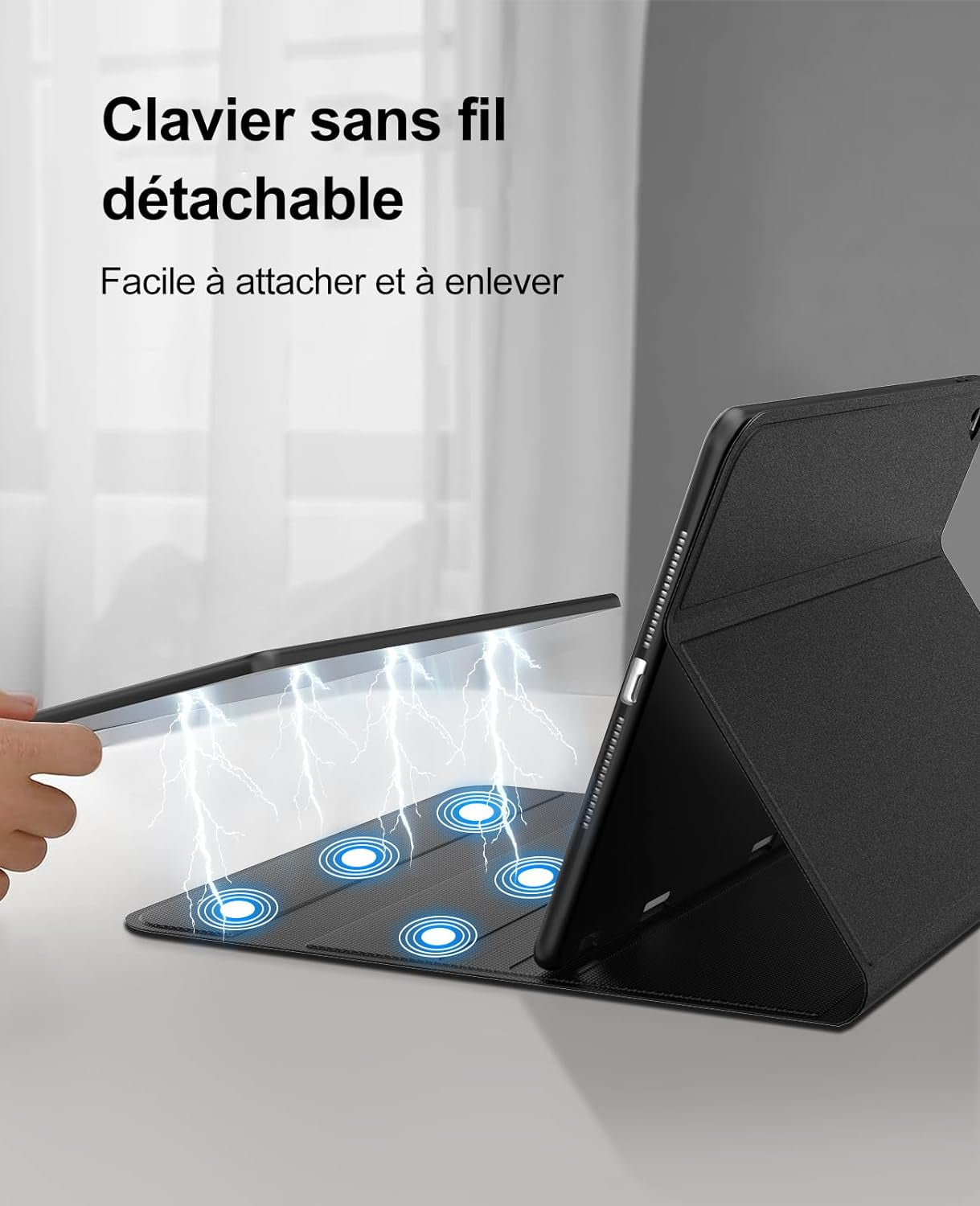 Custodia per Ipad 9/8/7A Generazione 10.2" 2021/2020/2019 Con Smart Trackpad- Custodia Tastiera Bluetooth Con Touchpad per Ipad 10.5 Inch Pro 2017/2019 Air 3, Francese AZERTY, Nero