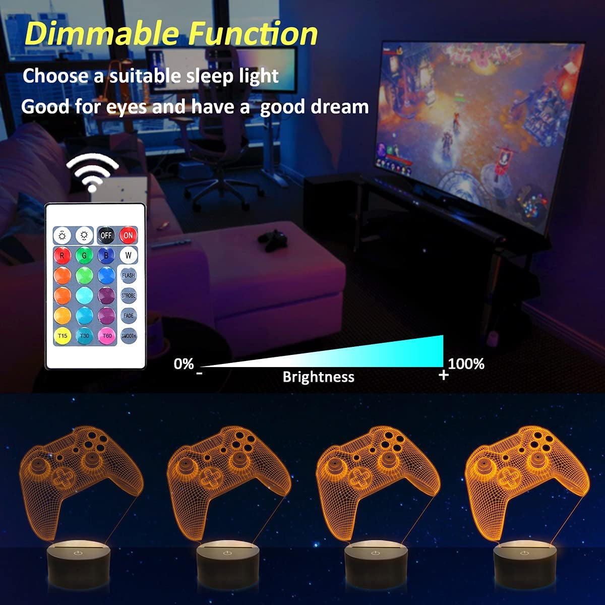 Luce Notturna 3D Gamepad, Game Console Illusion Lampada Con Telecomando + Touch 16 Colori Lampeggiante Cambiando Da Decorazione Camera Regali Di Compleanno per Fan Di Gioco