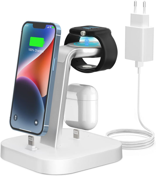 Stazione Di Ricarica per Più Dispositivi –  3 in 1 Supporto Di Ricarica Senza Fili Bianco, Dock Ricarica, Base Caricatore