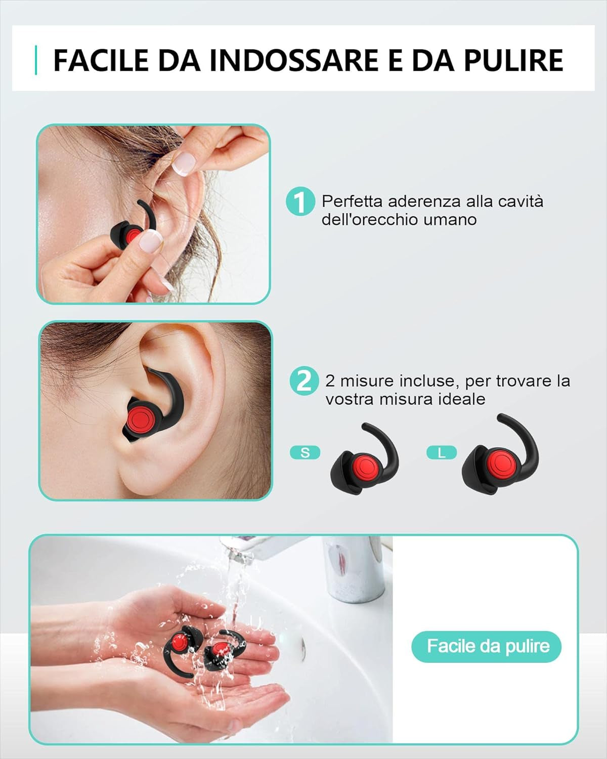Silicone Tappi Orecchie per Dormire, 2 Paia Tappi per Le Orecchie Antirumore Lavabili Riutilizzabili per Sonno Leggero Riduci I Rumori, per Lavoro, Feste, Studio, Discoteca, Concerti
