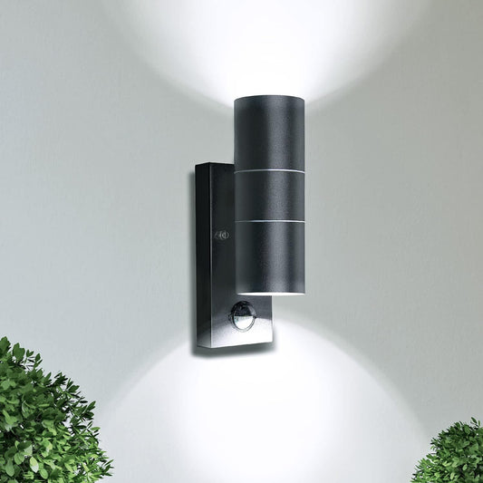 Lampada Esterna LED Con Sensore Di Movimento IP44 Moderno, Lampada Esterna Nera Opaca Con Lampadina GU10, Applique Murale Esterna 230V Inclusa 2 Lampadine GU10 Da 5W Bianco Freddo