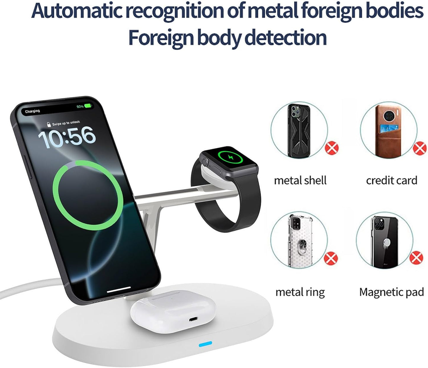 Caricatore Magnetico 3 in 1, Compatibile Con Caricabatterie Magsafe per Iphone 15/14/13/12, Con Adattatore PD, Ricarica Rapida Pieghevole per Apple Watch Ultra/9/8/7/6/5/4 E Airpods Pro/3/2