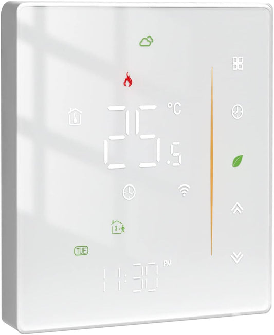 Tuya Wifi Smart Connect Termostato per Riscaldamento a Pavimento Ad Acqua, Programmabile via Cavo per Interni, Controllo Wireless Tuya/Smart Life App/Alexa/Google Home, Wifi 2,4 Ghz, 5 A