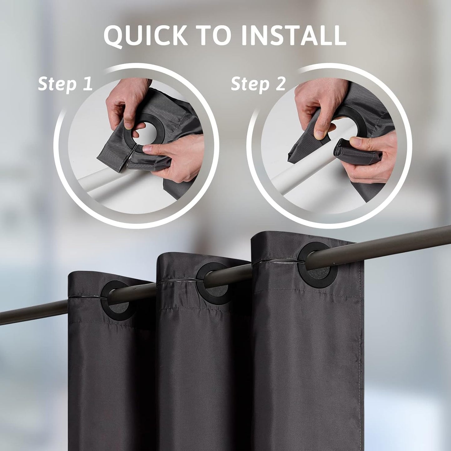 - Tenda per Doccia E Vasca Da Bagno, Resistente Alla Muffa, in Tessuto Impermeabile, Lavabile, 180 X 203 Cm, Con Occhielli Grandi, Colore Grigio Scuro