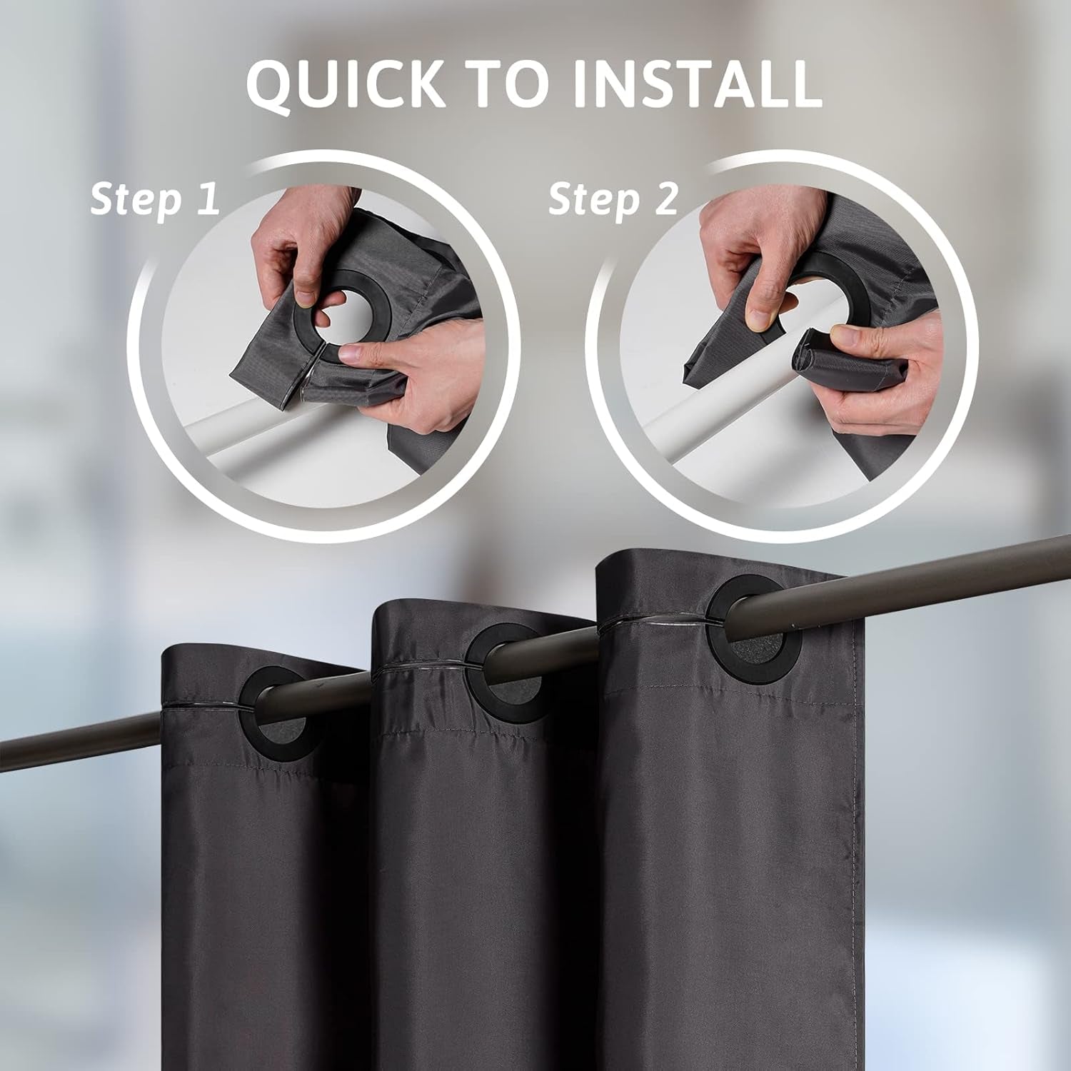 - Tenda per Doccia E Vasca Da Bagno, Resistente Alla Muffa, in Tessuto Impermeabile, Lavabile, 180 X 203 Cm, Con Occhielli Grandi, Colore Grigio Scuro