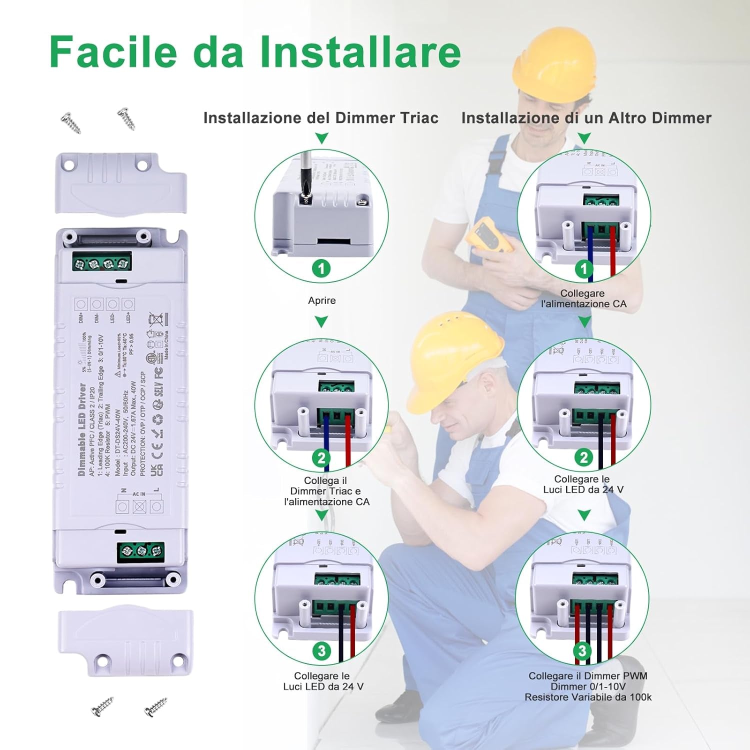 Trasformatore LED 24V 60W Dimmerabile, Triac & 0-10V&1-10V & PWM & Resistenza Da 100K, Alimentatore 24V 2.5A Di Tensione Costante, Driver LED AC 220V to DC Trasformatori Di Bassa Tensione