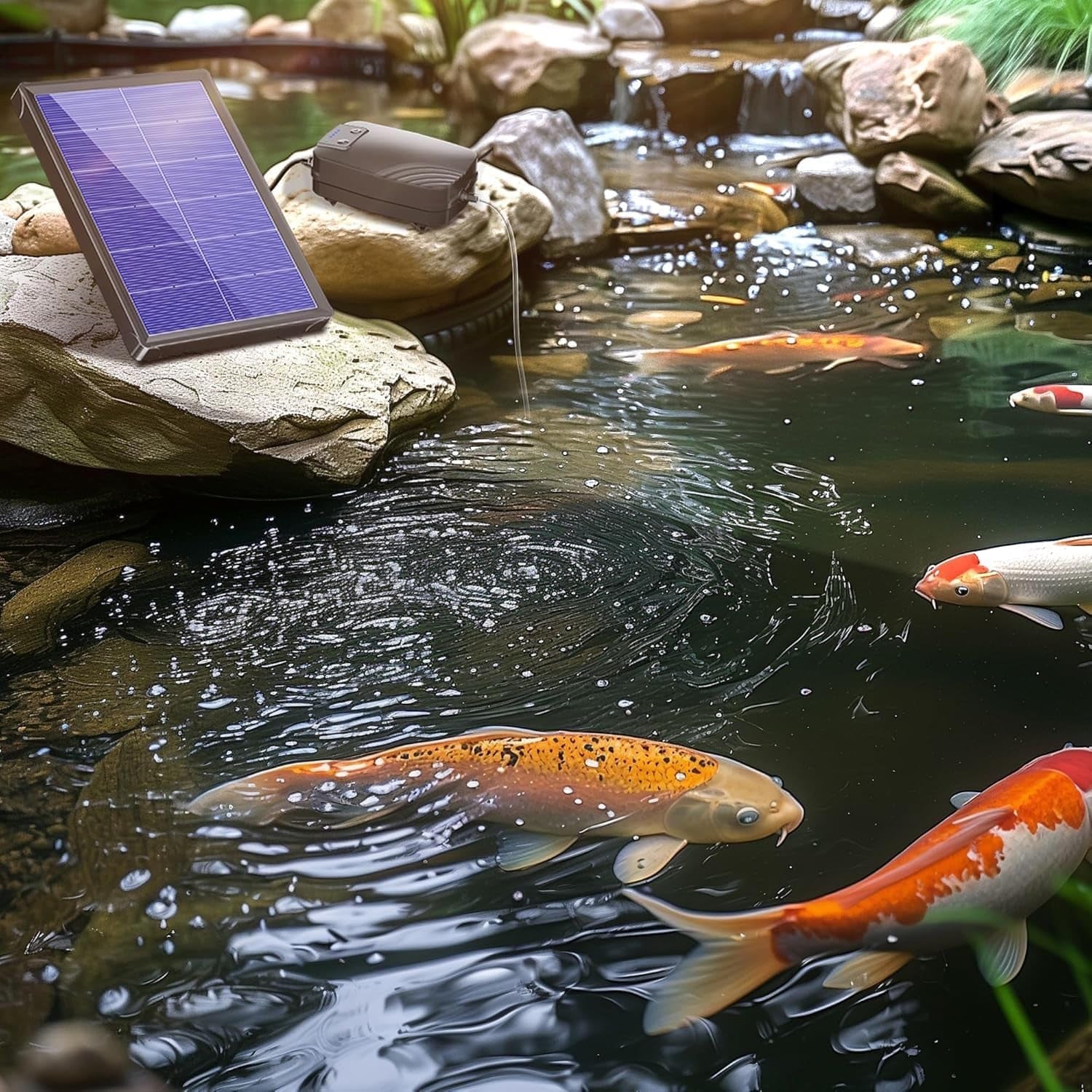 Aeratore per Stagno, Pompa Di Ossigeno per Stagno Solare, 4W, per Acquario, Pompa Di Ossigeno Con Ack, Pompa Ad Ossigeno, Stagno, 3 Modalità, 2 Pietre per Laghetto Da Giardino, Pesca