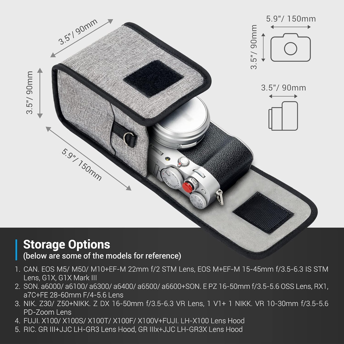 Custodia per Fotocamera Compatta per Fujifilm X100VI X100V per Sony A6700 A6600 A6500 A6400 A6000 Con Obiettivo 16-50Mm per Canon EOS M5 M50 M10 G1X Mark III per Nikon Z30 Z50 1V1 per GRIII Griiix