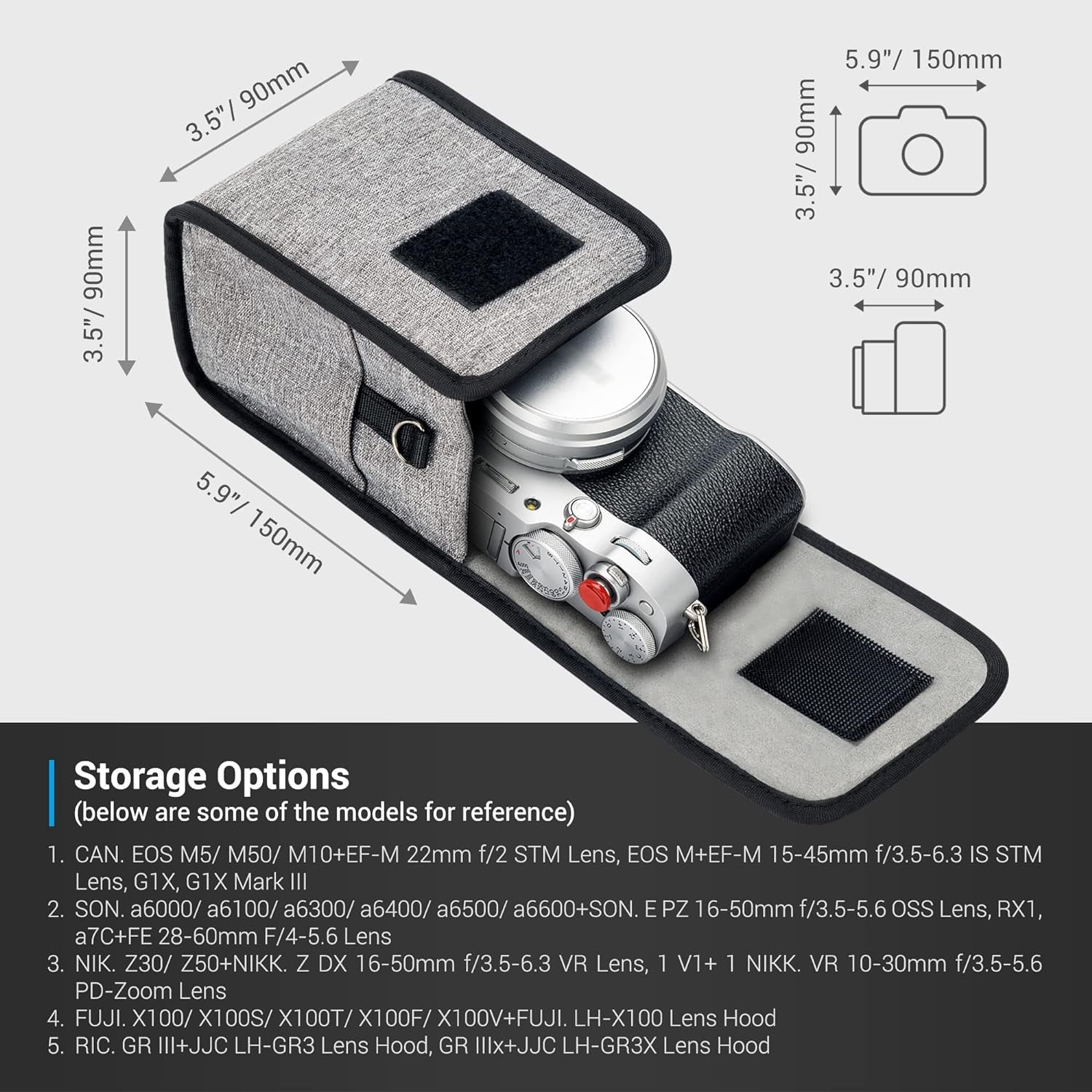 Custodia per Fotocamera Compatta per Fujifilm X100VI X100V per Sony A6700 A6600 A6500 A6400 A6000 Con Obiettivo 16-50Mm per Canon EOS M5 M50 M10 G1X Mark III per Nikon Z30 Z50 1V1 per GRIII Griiix