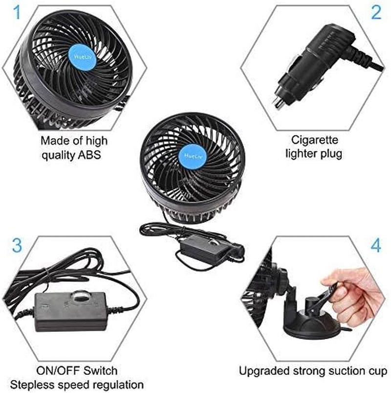 Ventilatore per Auto Ventola per Auto Ventosa per Auto Ventola Di Raffreddamento Potente Silenzioso Con Velocità Continua Girevole Ventole Auto 12V Accendisigari Raffreddamento Estivo