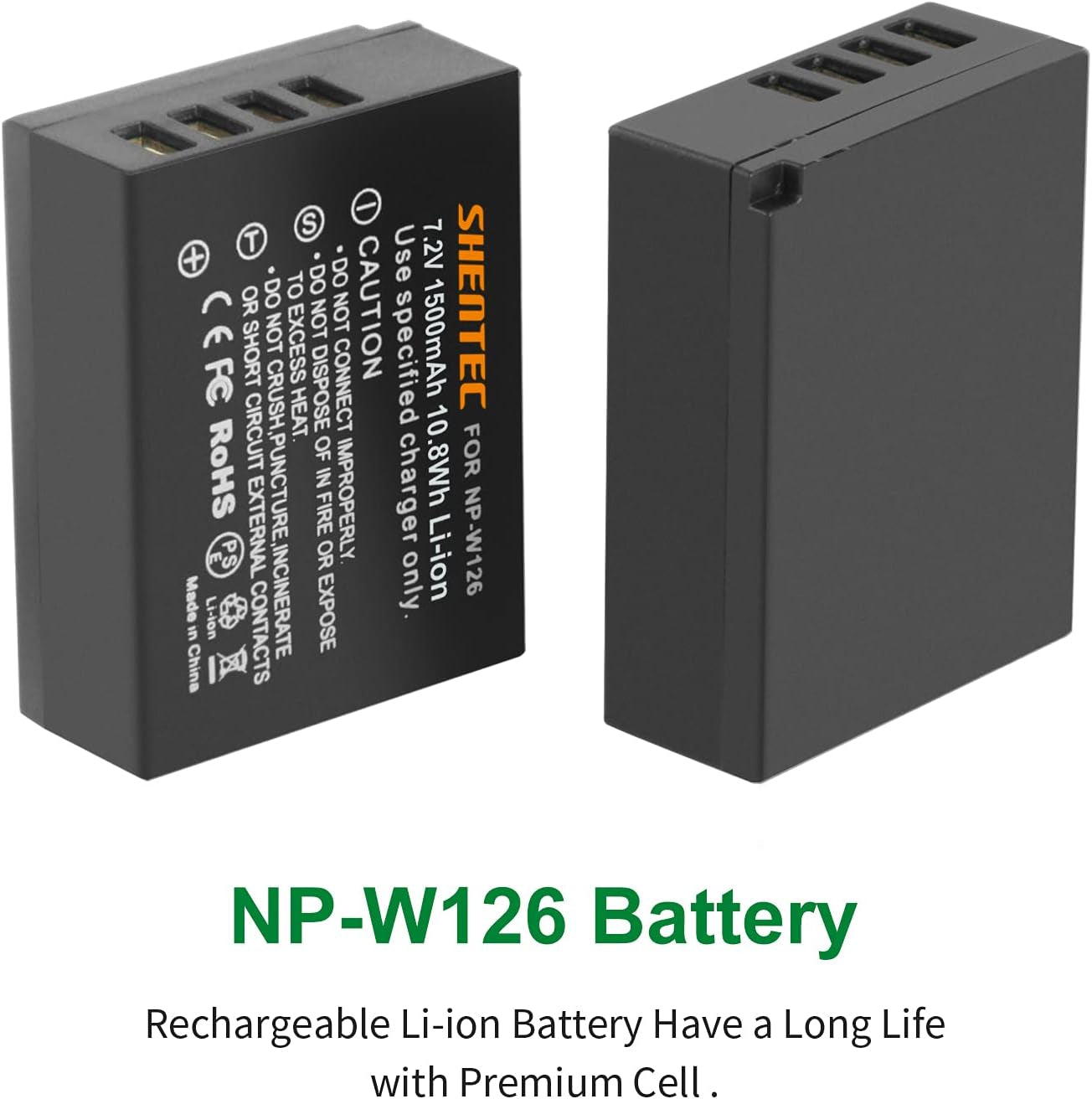 2X  Batteria NP-W126 Compatibile Con Fujifilm NP-W126 NP-W126S X100F X-A1 X-A2 X-A3 X-A5 X-A10 X-E2 X-E2S X-Pro1 X-Pro2 X-T1 X-T2 X-T3 X-T10 X-T20 X-T100 X-H1 Finepix HS33EXR HS50EXR