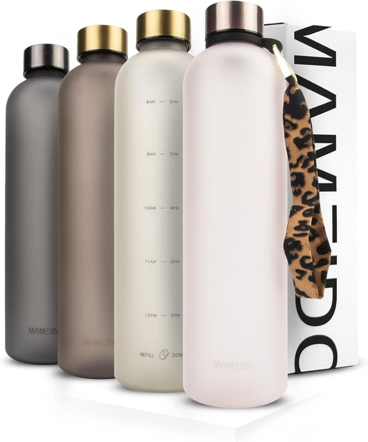 Bottiglia Acqua 1 Litro - Borraccia Plastica Tritan a Tenuta Stagna, Senza BPA - Bottiglia Motivazionale Con Orario (Rosé Quartz, 1L)