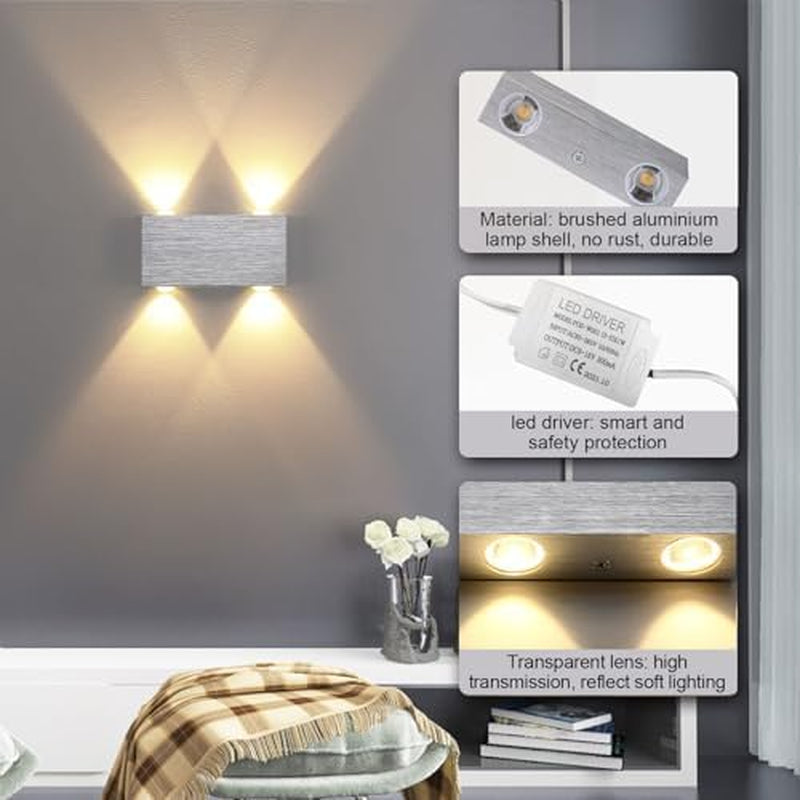 Applique Da Parete Interno Led per Camera Da Letto Lampada Da Parete Interni 4W Luci per Corridoio Luce Sa Parete Luce Muro Scale Interne Illuminazione per Soggiorno 3000K Bianco Caldo